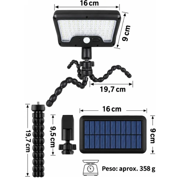 Luminária Polvo Com Painel Solar